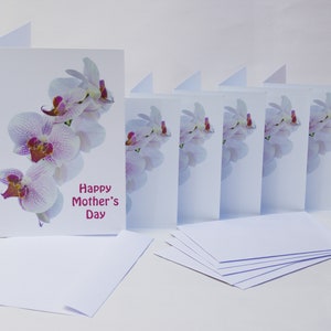 Festa della mamma - OFFERTA SPECIALE - Carta festa della mamma con busta - 5 notelette abbinate con buste - Fiori di orchidea - Tutto vuoto all'interno