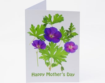 Mother’s Day Card – Geranium Flowers - Blank Inside – Complete with Envelope - Exclusivement vendu par AM Fine Art GB