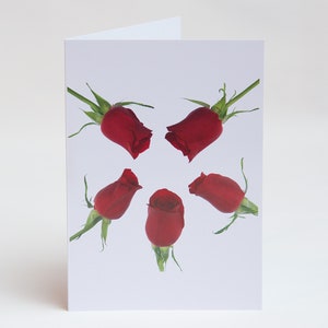Florecitas - Notas - Tarjetas de agradecimiento - Paquete de 5 con sobres - 5 rosas rojas - Interior en blanco - Vendido exclusivamente por AM Fine Art GB