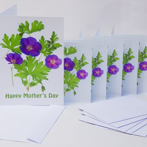 Festa della mamma - OFFERTA SPECIALE - Carta festa della mamma con busta - 5 notelette abbinate con buste - Fiori di geranio - Tutto vuoto all'interno