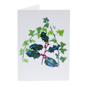 Tarjetas de agradecimiento navideñas - Paquete de 5 con sobres - Acebo e hiedra - Interior en blanco - Vendido exclusivamente por AM Fine Art GB