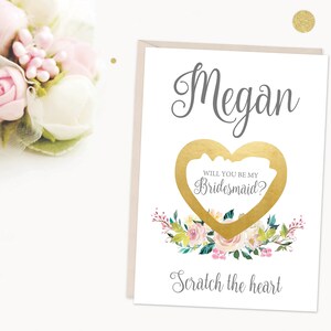 Gratta e Vinci da Damigella, sarai la mia damigella d'onore, la sposa floreale carta, la carta di damigella d'onore zero e reveal, la carta personalizzata damigella d'onore