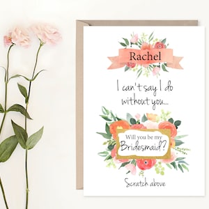 carte à gratter demoiselle d’honneur, sera vous être Ma demoiselle d’honneur, demoiselle d’honneur floral carte, zéro et révèlent demoiselle d’honneur, je ne peux pas dire que je faire sans vous