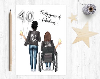 Tarjeta personalizada para el 40.º cumpleaños de tu hermana: Hermana mayor, Hermana menor