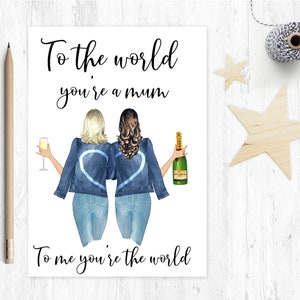 personalisierte Muttertagskarte, Mutter und Tochter, Mama und Tochter, Mama und Tochter, Champagner