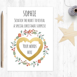 carte à gratter surprise de Noël, carte de Noël personnalisée, carte de Noël personnalisée, carte de Noël de grossesse, annonce de grossesse