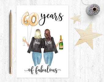 best friend 60th birthday card, sister 60th birthday card, best friends birthday card, 60 years of fabulous, personalised birthday card