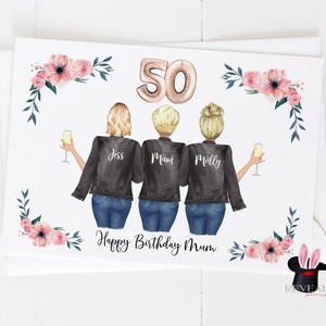 carte d’anniversaire de maman 50ème, carte d’anniversaire de mère et de fille, carte personnalisée de 50ème anniversaire, carte personnalisée d’anniversaire de maman