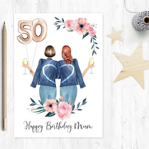 Mama 50. Geburtstagskarte, Mutter und Tochter Geburtstagskarte, personalisierte 50. Geburtstagskarte, Mama personalisierte Geburtstagskarte