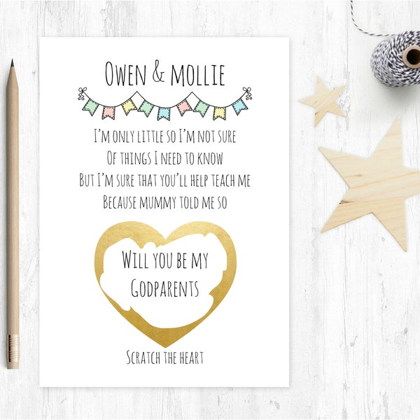 will you be my godparents scratch card, godparents proposal, godparents poem card, scratch and reveal godparents card, blue floral