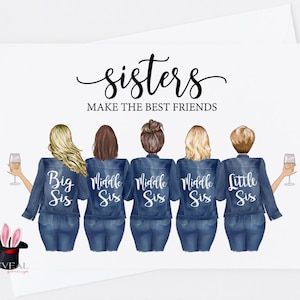 sœurs font les meilleurs amis, carte d’anniversaire sœur, citation sœur, sœur meilleure amie, vous manquez sœur, carte sœur personnalisée, 5 sœurs