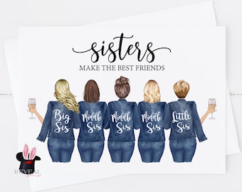 sisters make the best friends, sister birthday card, sister quote, sister best friend, miss you sister, personalised sister card, 5 sisters
