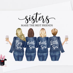 sœurs font les meilleurs amis, carte d’anniversaire sœur, citation sœur, sœur meilleur ami, vous manquez sœur, carte sœur personnalisée, 4 sœurs
