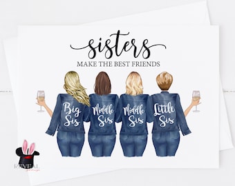 sisters make the best friends, sister birthday card, sister quote, sister best friend, miss you sister, personalised sister card, 4 sisters