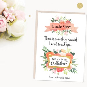 padrino rascar tarjeta, serás mi tarjeta padrino, rascar y revelar la tarjeta del padrino, la propuesta del padrino, la tarjeta floral del padrino