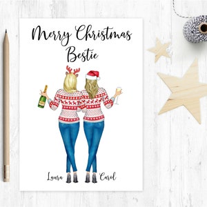 carte de Noël meilleur ami, carte de Noël sœur, carte de Noël meilleur ami, carte de Noël meilleure amie personnalisée, noël bestie