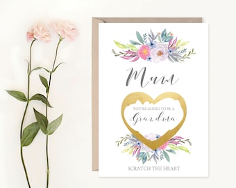 Grandma Pregnancy Reveal Scratch Card: Floral Pregnancy Announcement