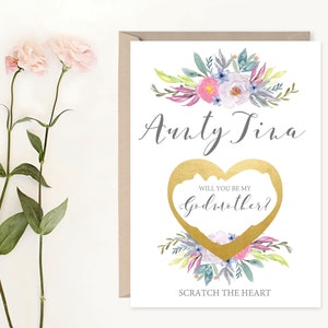 Marraine zéro carte, va vous être ma marraine carte, zéro et révéler la carte de la marraine, proposition de marraine, marraine floral carte, floral