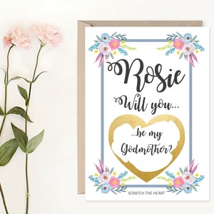 Tarjeta de arañazo de la madre, serás mi tarjeta de madrina, rascar y revelar la tarjeta de la madrina, la propuesta de la madrina, la tarjeta floral de la madre, floral