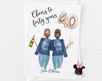 Personalized Sister 40th Birthday Card: Big Sis, Little Sis