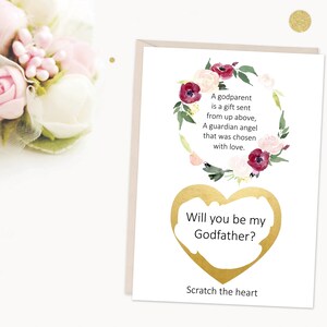 serás mi tarjeta de padrino, tarjeta de rascar padrino, rascar y revelar la tarjeta del padrino, propuesta de padrino, tarjeta de poema de padrino, floral