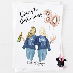 sister 30th birthday card, personalised sister birthday card, big sis little sis, little sis birthday card, cheers to 30 years, sister card