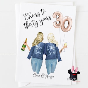 sister 30th birthday card, personalised sister birthday card, big sis little sis, little sis birthday card, cheers to 30 years, sister card