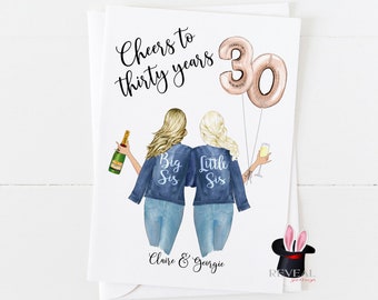 carte d’anniversaire de soeur 30ème, carte personnalisée d’anniversaire de soeur, grande sis petite sœur, petite carte d’anniversaire de sis, acclamations à 30 ans, carte de soeur