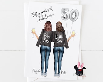 Personalized Sister 50th Birthday Card: Big Sis, Little Sis