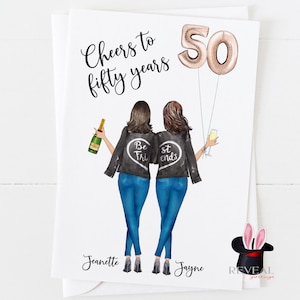 beste vriend 50e verjaardagskaart, zus verjaardagskaart, beste vrienden verjaardagskaart, proost tot 50 jaar, gepersonaliseerde beste vriend verjaardagskaart