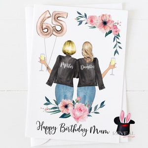 carte d’anniversaire de maman 65ème, carte d’anniversaire de mère et de fille, carte personnalisée de 65ème anniversaire, carte personnalisée d’anniversaire de maman