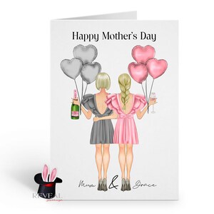 biglietto personalizzato per la festa della mamma, madre e figlia, mamma e figlia, cocktail mamma e figlia, champagne