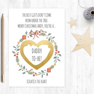annonce de grossesse de Noël, vous allez être un papa, carte à gratter papa, grossesse révélera, révèlent de papa, papa à être carte