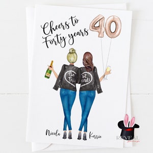 best friend 40th birthday card, sister birthday card, best friends birthday card, cheers to 40 years, personalised best friend birthday card