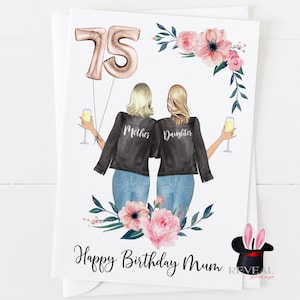 tarjeta de cumpleaños de la madre 75, tarjeta de cumpleaños de la madre y la hija, tarjeta de cumpleaños personalizada 75, tarjeta de cumpleaños personalizada de la madre