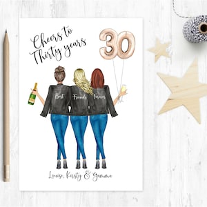 best friend 30th birthday card, sister birthday card, best friends birthday card, cheers to 30 years, personalised best friend birthday card