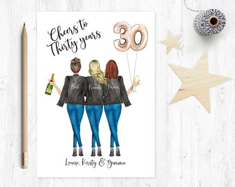 best friend 30th birthday card, sister birthday card, best friends birthday card, cheers to 30 years, personalised best friend birthday card