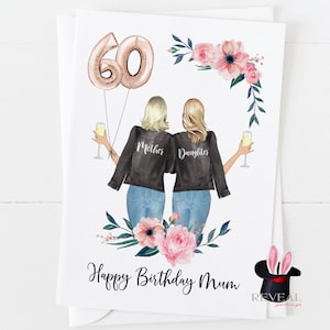 Tarjeta de cumpleaños número 60 para mamá, tarjeta de cumpleaños para madre e hija, tarjeta de cumpleaños número 60 personalizada, tarjeta de cumpleaños personalizada para mamá