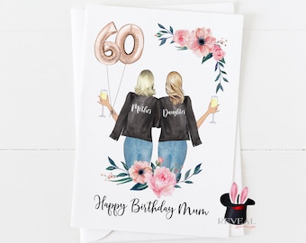 mum 60th birthday card, mother and daughter birthday card, personalised 60th birthday card, mum personalised birthday card