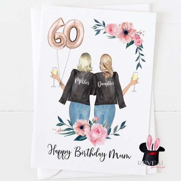 tarjeta de cumpleaños de la madre 60, tarjeta de cumpleaños de la madre y la hija, tarjeta de cumpleaños personalizada 60, tarjeta de cumpleaños personalizada de la madre