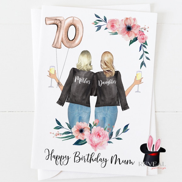 mum 70th birthday card, mother and daughter birthday card, personalised 70th birthday card, mum personalised birthday card