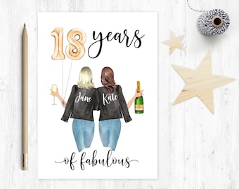 Personalized 18th Birthday Card, Friend Sister Gift