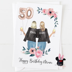 carte 50e anniversaire maman, carte d'anniversaire mère et fille, carte 50e anniversaire personnalisée, carte d'anniversaire personnalisée maman