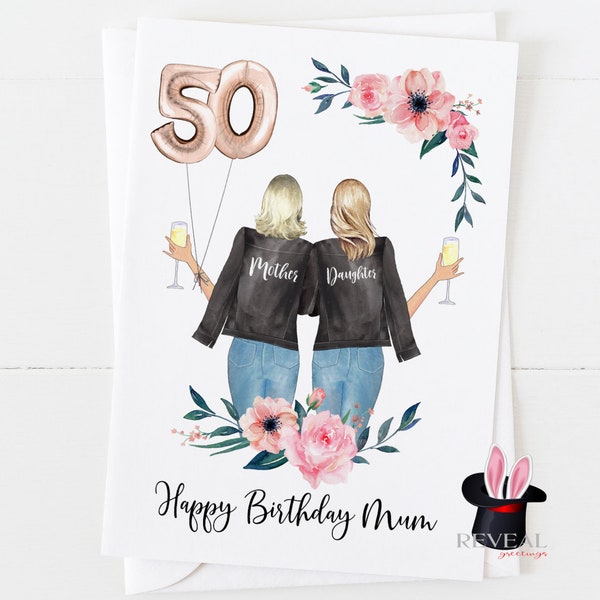 mum 50th birthday card, mother and daughter birthday card, personalised 50th birthday card, mum personalised birthday card