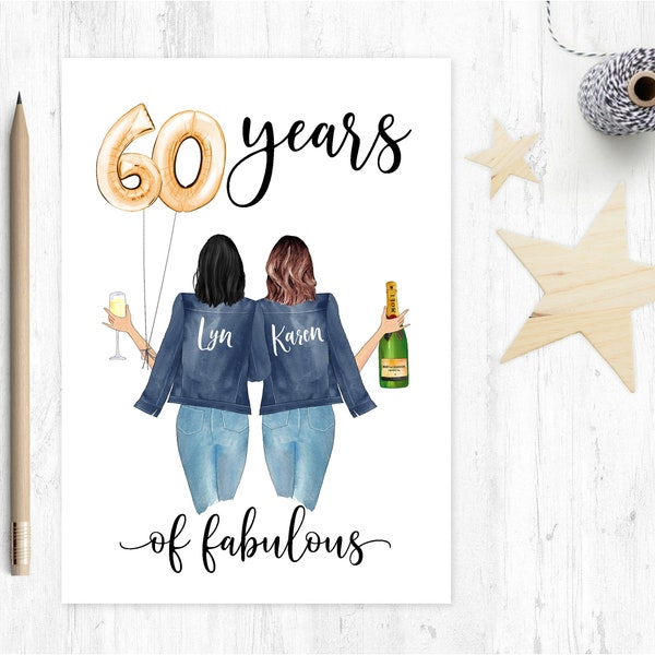 Cartão de aniversário personalizado de 60 anos, para amiga ou irmã.