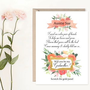 Tarjeta de arañazo de la madre, serás mi tarjeta de madrina, rascar y revelar la tarjeta de la madrina, la propuesta de la madrina, la tarjeta del poema de la madrina, la tarjeta floral