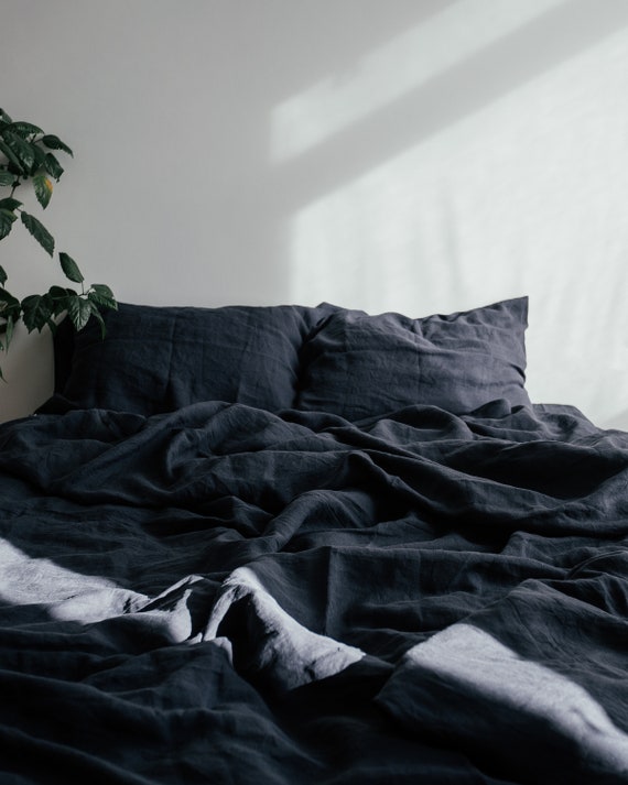 Linen Duvet Cover In Gray Charcoal Dark Grey Custom Made Etsy