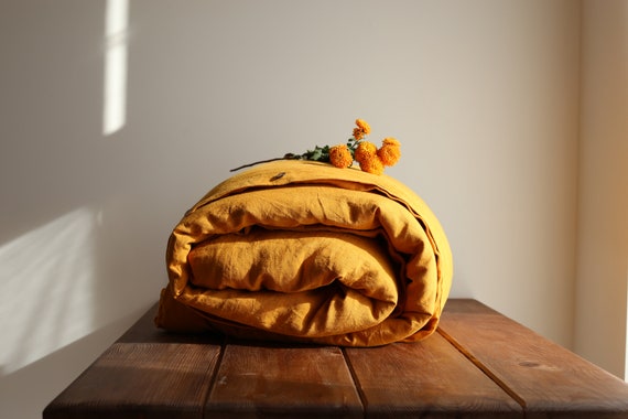 Yellow Marigold Linen Duvet Cover Custom Made Soft Linen Etsy