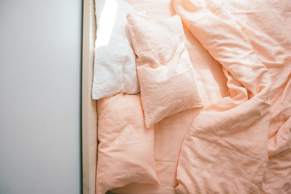 Peach Linen Duvet Cover Custom Made Softned Linen Comforter Etsy