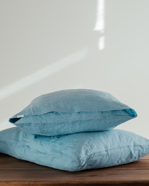 Aquamarine Blue Linen Pillow Case Custom Size Pillow Cases Etsy